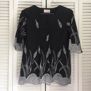 PLUS Linen Embroidered Pintuck Blouse